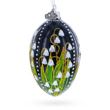 Load image into Gallery viewer, Lily of the Valley on Glossy Black Egg Glass Ornament 4 Inches