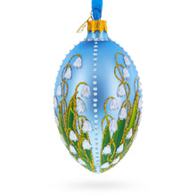 Load image into Gallery viewer, Lily of the Valley on Frosted Blue Egg Glass Ornament 4 Inches
