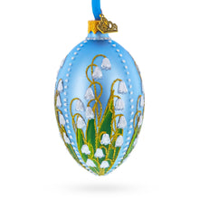 Load image into Gallery viewer, Lily of the Valley on Frosted Blue Egg Glass Ornament 4 Inches