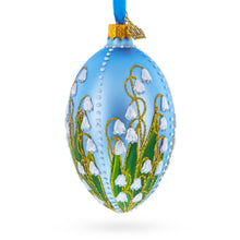Load image into Gallery viewer, Lily of the Valley on Frosted Blue Egg Glass Ornament 4 Inches