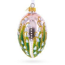 Load image into Gallery viewer, Lily of the Valley on Frosted Rose Egg Glass Ornament 4 Inches