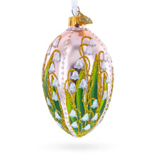 Load image into Gallery viewer, Lily of the Valley on Frosted Rose Egg Glass Ornament 4 Inches