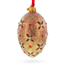 Load image into Gallery viewer, Gilded Bloom &amp; Pearl Lattice Jeweled Glass Egg Ornament 4 Inches