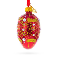 Load image into Gallery viewer, Red with Gold Glitter, Pearl Accents, and Floral Design Mini Glass Egg Ornament 2.9 Inches
