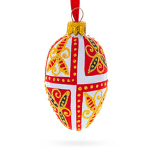 Load image into Gallery viewer, Red &amp; Gold on White Floral Design Mini Glass Egg Ornament 2.9 Inches