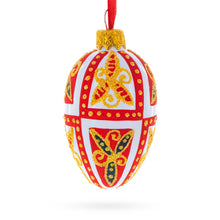 Load image into Gallery viewer, Red &amp; Gold on White Floral Design Mini Glass Egg Ornament 2.9 Inches