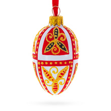 Load image into Gallery viewer, Red &amp; Gold on White Floral Design Mini Glass Egg Ornament 2.9 Inches