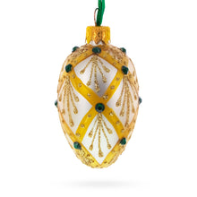 Load image into Gallery viewer, Beige &amp; Emerald Jewel Accented Mini Glass Egg Ornament 2.9 Inches