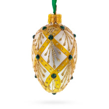 Load image into Gallery viewer, Beige &amp; Emerald Jewel Accented Mini Glass Egg Ornament 2.9 Inches