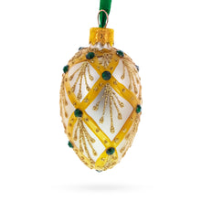 Load image into Gallery viewer, Beige &amp; Emerald Jewel Accented Mini Glass Egg Ornament 2.9 Inches