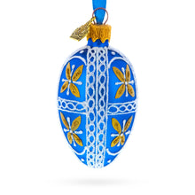 Load image into Gallery viewer, Royal Blue &amp; Gold Floral Lace Mini Glass Egg Ornament 2.9 Inches