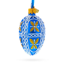 Load image into Gallery viewer, Royal Blue &amp; Gold Floral Lace Mini Glass Egg Ornament 2.9 Inches