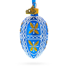 Load image into Gallery viewer, Royal Blue &amp; Gold Floral Lace Mini Glass Egg Ornament 2.9 Inches
