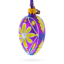Load image into Gallery viewer, Vibrant Purple &amp; Yellow Pearl Accented Mini Glass Egg Ornament 2.9 Inches