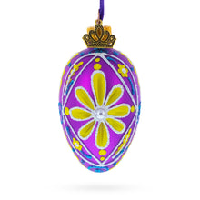 Load image into Gallery viewer, Vibrant Purple &amp; Yellow Pearl Accented Mini Glass Egg Ornament 2.9 Inches