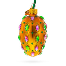 Load image into Gallery viewer, Golden Amber with Pink &amp; Green Jewel Accents Mini Glass Egg Ornament 2.9 Inches