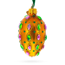 Load image into Gallery viewer, Golden Amber with Pink &amp; Green Jewel Accents Mini Glass Egg Ornament 2.9 Inches