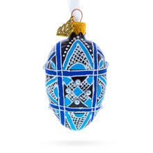 Load image into Gallery viewer, Ukrainian Geometric Blue on Purple Mini Glass Egg Ornament 2.9 Inches