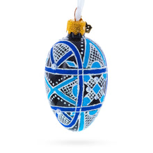 Load image into Gallery viewer, Ukrainian Geometric Blue on Purple Mini Glass Egg Ornament 2.9 Inches