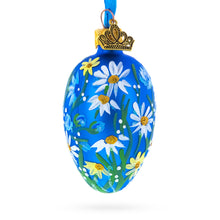 Load image into Gallery viewer, Cobalt Blue with White Daisy Floral Mini Glass Egg Ornament 2.9 Inches