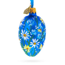 Load image into Gallery viewer, Cobalt Blue with White Daisy Floral Mini Glass Egg Ornament 2.9 Inches