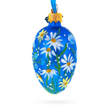 Load image into Gallery viewer, Cobalt Blue with White Daisy Floral Mini Glass Egg Ornament 2.9 Inches