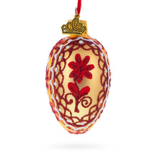 Load image into Gallery viewer, Cream with Red Floral and Lace Accents Mini Glass Egg Ornament 2.9 Inches