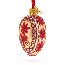 Load image into Gallery viewer, Cream with Red Floral and Lace Accents Mini Glass Egg Ornament 2.9 Inches