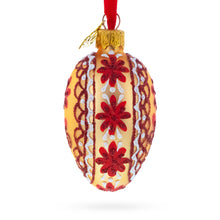 Load image into Gallery viewer, Cream with Red Floral and Lace Accents Mini Glass Egg Ornament 2.9 Inches