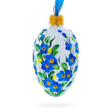 Load image into Gallery viewer, White with Blue Floral and Green Leaf Accents Mini Glass Egg Ornament 2.9 Inches