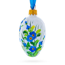 Load image into Gallery viewer, White with Blue Floral and Green Leaf Accents Mini Glass Egg Ornament 2.9 Inches