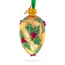 Load image into Gallery viewer, Golden with Holly Leaf and Red Berry Accents Mini Glass Egg Ornament 2.9 Inches