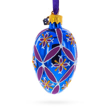 Load image into Gallery viewer, Cobalt Blue with Pink and Yellow Floral Pattern Mini Glass Egg Ornament 2.9 Inches