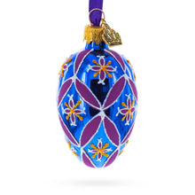 Load image into Gallery viewer, Cobalt Blue with Pink and Yellow Floral Pattern Mini Glass Egg Ornament 2.9 Inches