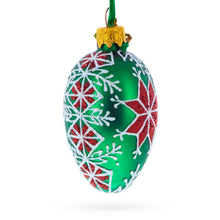 Load image into Gallery viewer, Festive Green with Red and White Snowflake Pattern Mini Glass Egg Ornament 2.9 Inches