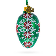 Load image into Gallery viewer, Festive Green with Red and White Snowflake Pattern Mini Glass Egg Ornament 2.9 Inches