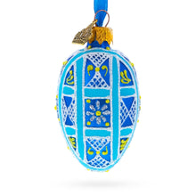 Load image into Gallery viewer, Cobalt Blue and White Geometric Floral Mini Glass Egg Ornament 2.9 Inches