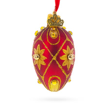 Load image into Gallery viewer, Red with Gold Floral and Jewel Accents Mini Glass Egg Ornament 2.9 Inches