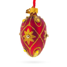 Load image into Gallery viewer, Red with Gold Floral and Jewel Accents Mini Glass Egg Ornament 2.9 Inches