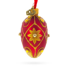 Load image into Gallery viewer, Red with Gold Floral and Jewel Accents Mini Glass Egg Ornament 2.9 Inches