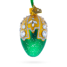 Load image into Gallery viewer, Green with Gold and Clear Jewel Accents Mini Glass Egg Ornament 2.9 Inches