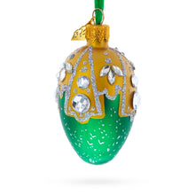 Load image into Gallery viewer, Green with Gold and Clear Jewel Accents Mini Glass Egg Ornament 2.9 Inches