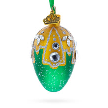 Load image into Gallery viewer, Green with Gold and Clear Jewel Accents Mini Glass Egg Ornament 2.9 Inches