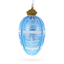 Load image into Gallery viewer, Frosted Blue with White Floral Pattern Mini Glass Egg Ornament 2.9 Inches