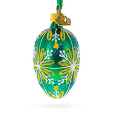 Load image into Gallery viewer, Emerald Green with Blue and Yellow Swirl Floral Mini Glass Egg Ornament 2.9 Inches