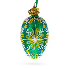 Load image into Gallery viewer, Emerald Green with Blue and Yellow Swirl Floral Mini Glass Egg Ornament 2.9 Inches