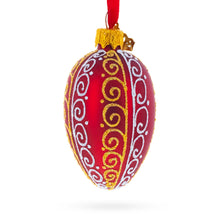 Load image into Gallery viewer, Red with Gold and White Swirl Design Mini Glass Egg Ornament 2.9 Inches