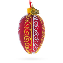 Load image into Gallery viewer, Red with Gold and White Swirl Design Mini Glass Egg Ornament 2.9 Inches