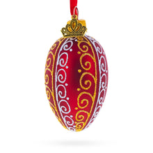 Load image into Gallery viewer, Red with Gold and White Swirl Design Mini Glass Egg Ornament 2.9 Inches