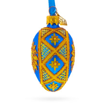 Load image into Gallery viewer, Cobalt Blue with Yellow Sunflower and Red Glitter Accents Mini Glass Egg Ornament 2.9 Inches